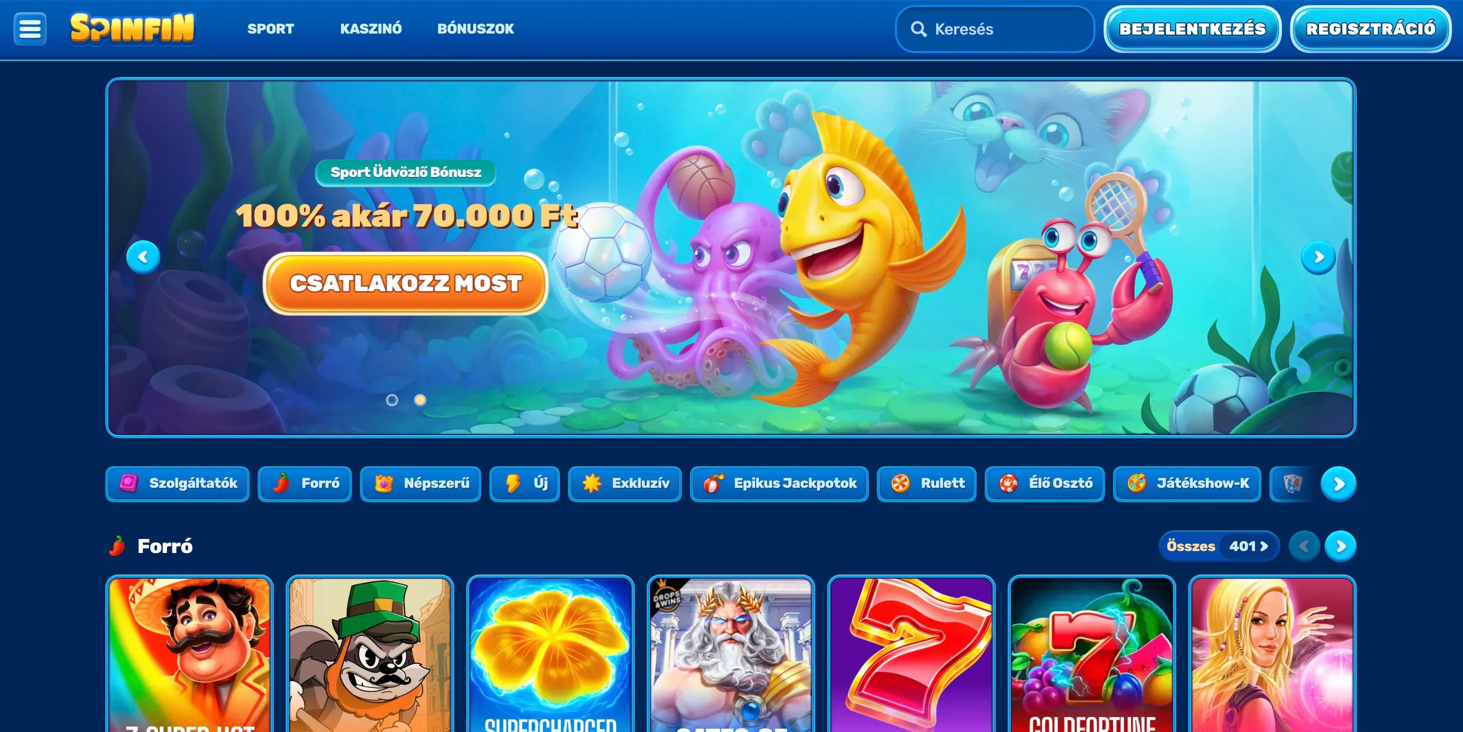A Spinfin casino homepage